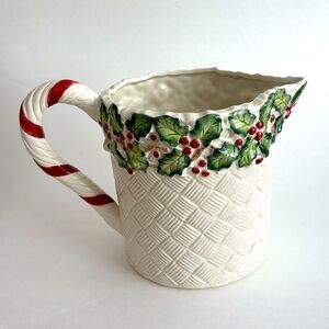 Vintage Fitz & Floyd Old World Christmas Holly Pitcher Candy Cane Handle